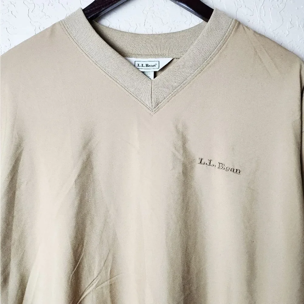 L.L.Bean Mens Golf Windbreaker V Neck Pullover Long Sleeve Top Tan Size XXL Tall